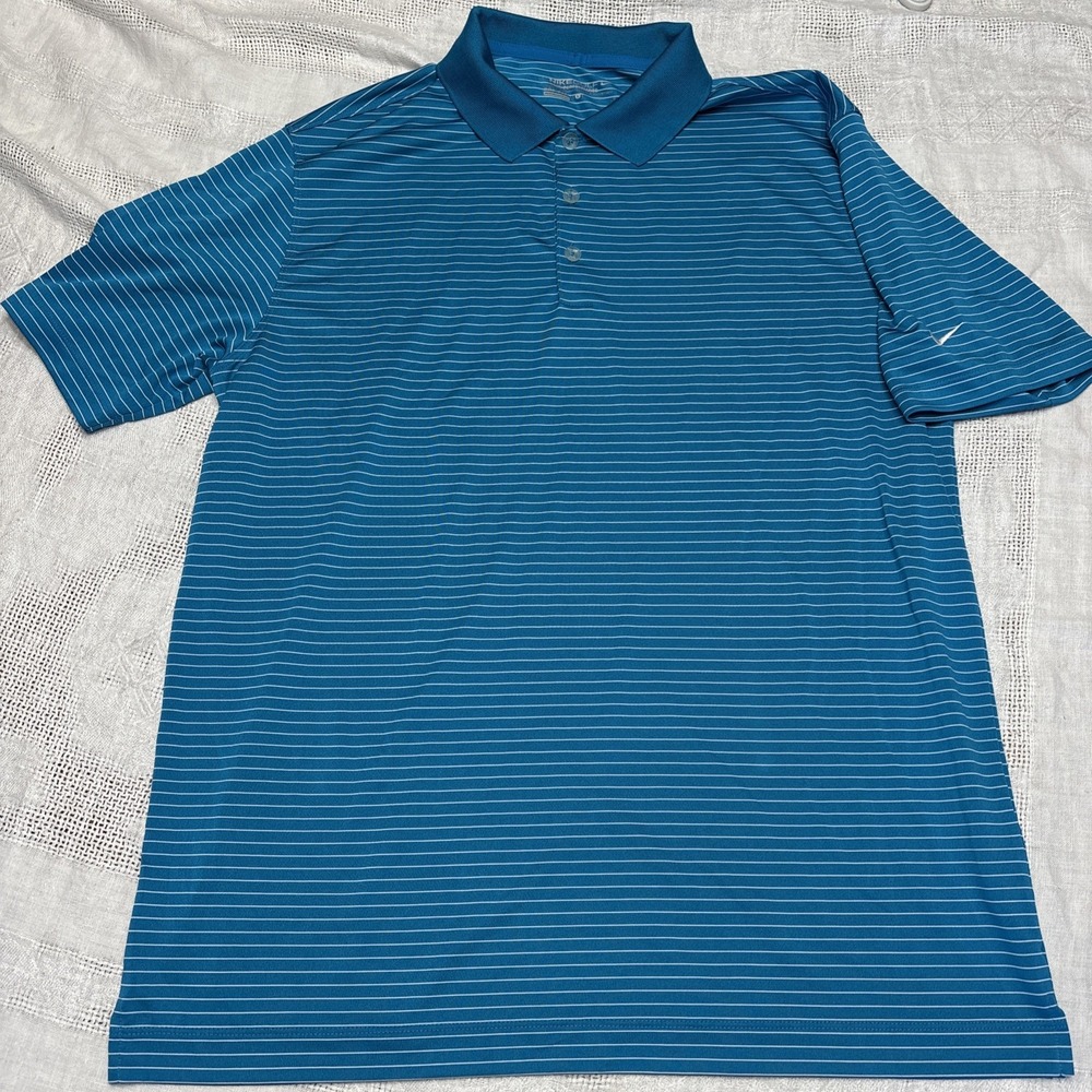 Nike Golf Men's Short Sleeve Tour Performance Polo Shirt Blue White Stripped Lg